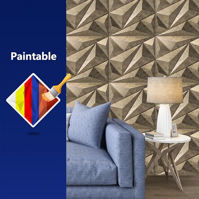 Art3dwallpanels PVC 3D Wall Panel Diamond for Interior Wall Décor, Wall Decor PVC Panel, 3D Textured Wall Panels, Pack of 12 Tiles, Antique Gold