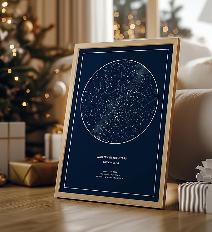 CELESTORY Custom Star Map Framed Night Sky Print Constellation Map Star Chart Gift Wall Art Poster Personalized Star Map for Specific Date Unique Gifts for Him Meaningful Gifts for Her - Midnight Blue