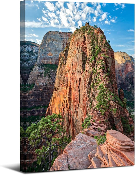 Mountain Wall Art Zion Canyon Wall Decor Zion National Park Posters Nature Forest Pictures Utah Angels Landing Landscape Painting Modern Artwork for Bathroom Bedroom Home Decoration 32x48"