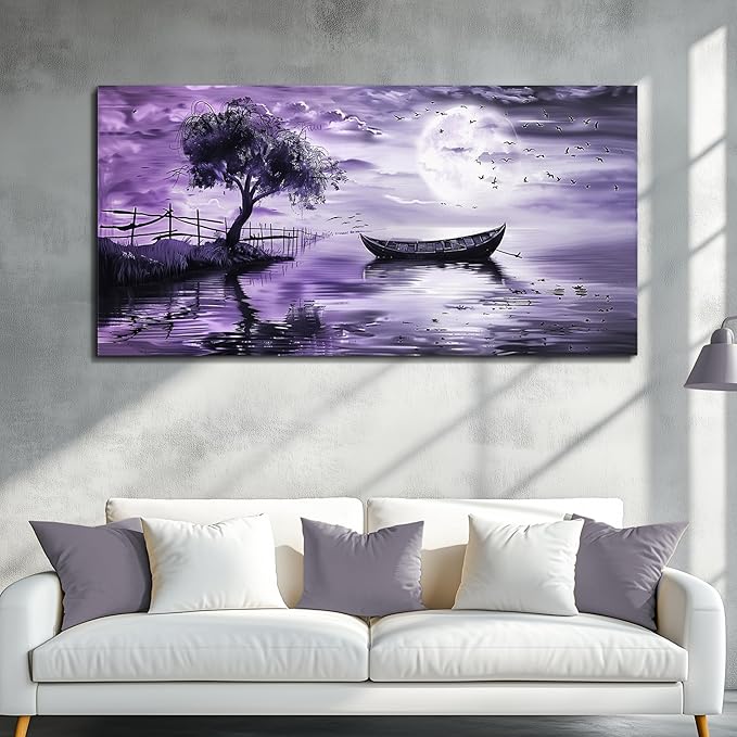 KELIYUAN Large Canvas Wall Art For Living Room Framed Wall Decor For Office Bedroom Decoration Landscape Pictures Purple Lake View Wall Painting Artwork Hotel Room Ready To Hang Home Decor 30x60 In