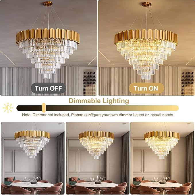 7-Tier 39" Modern Crystal Chandelier, 21-Light Gold Chandelier, Luxury Round K9 Crystal Chandeliers Pendant Light Fixture for Dining Room, Living Room, Bedroom, Foyer, Entryway, Kitchen, Restaurant