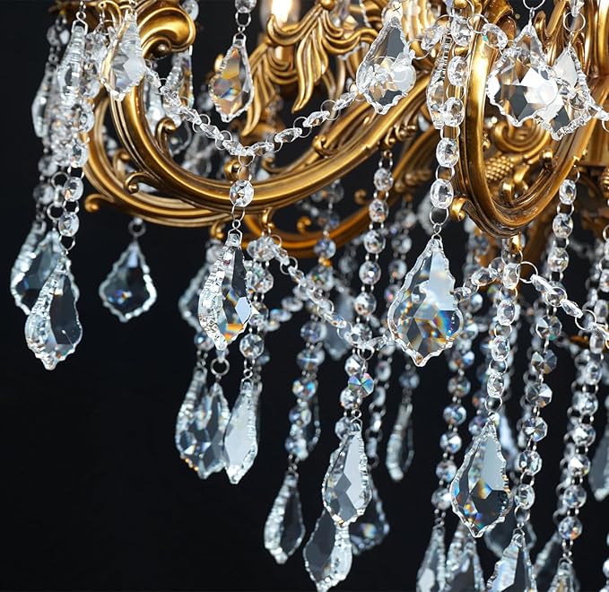 Modern Chandelier Lighting Antique Gold Crystal Chandeliers for High Ceiling Foyer Entryway Living Room 15-Light Crystal Candle Chandelier Light Fixture Staircase Oversize Round 36.4"