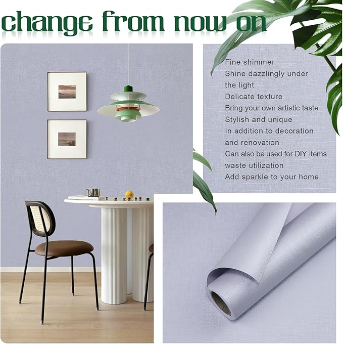 CAX Grasscloth Peel and Stick Wallpaper Silver Contact Paper 15.7"x276" Fabric Peel and Stick Wallpaper Self-Adhesive Removable Wall Paper Waterproof Faux Linen Wall Papers for Living Room Cabinets