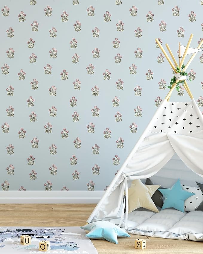 17.3" x 393.7" Vintage Wallpaper, Farmhouse Floral Peel and Stick Wallpaper Girly Self Adhesive Wall Paper for Bedroom Bathroom Kitchen Cabinets