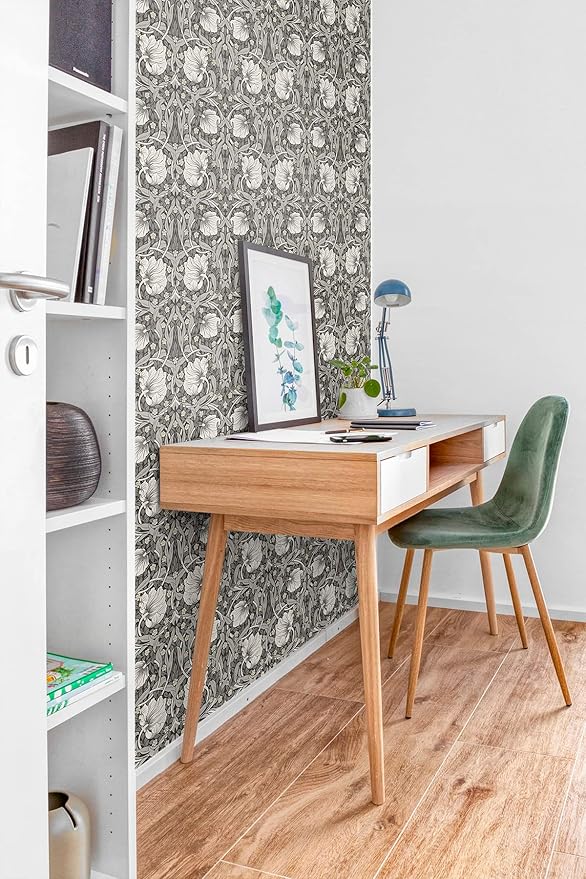 NextWall Pimpernel Floral Peel and Stick Wallpaper (Charcoal & Pearl Grey)