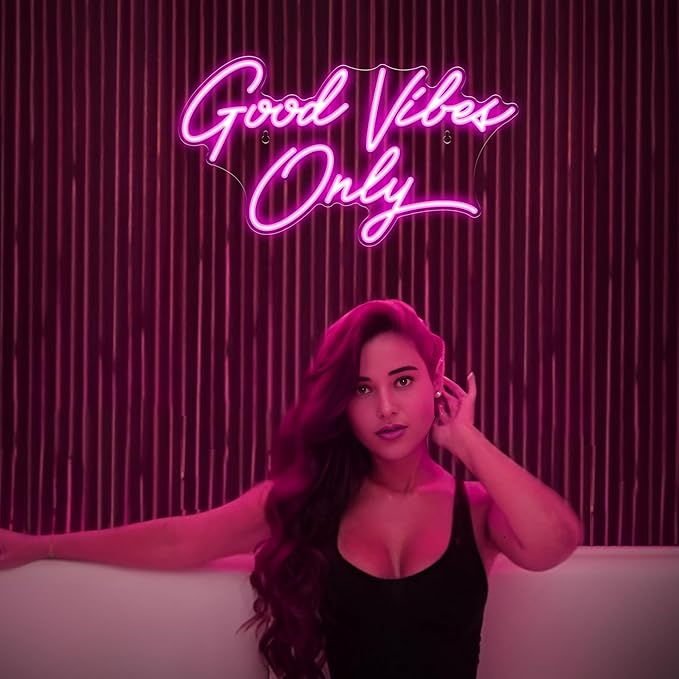 Kavaas Good Vibes Only Neon Signs for Wall Decor 17.7" x 9.9" | Pink Good Vibes Only LED Sign for Bedroom, Party, Bar, Salon - Best Gifts for Birthday, Christmas