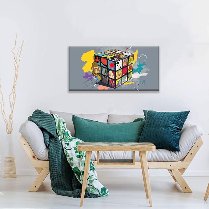 Abstract Wall Art Modern Abstract Wall Decor Multicolor Graffiti Cube Canvas Art Wall Decor Painting Picture For Bedroom Office Home Wall Decoration Artwork 20"X 40"Ready To Hang