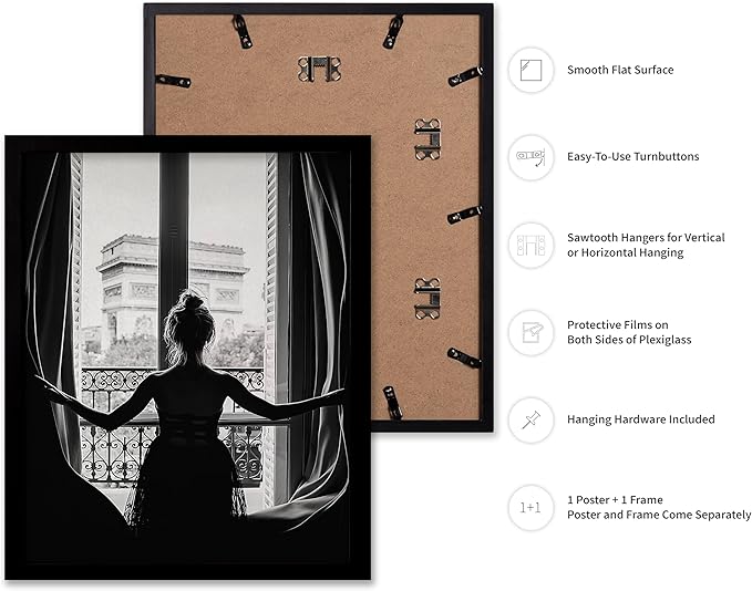 Poster Master Vintage Photograph Poster - Retro Minimalist Print - Girl In The Open Window, Black & White, Simple - Gift for Artist, Friend - Wall Decor for Living Room, Dorm, 16x20 Black Framed