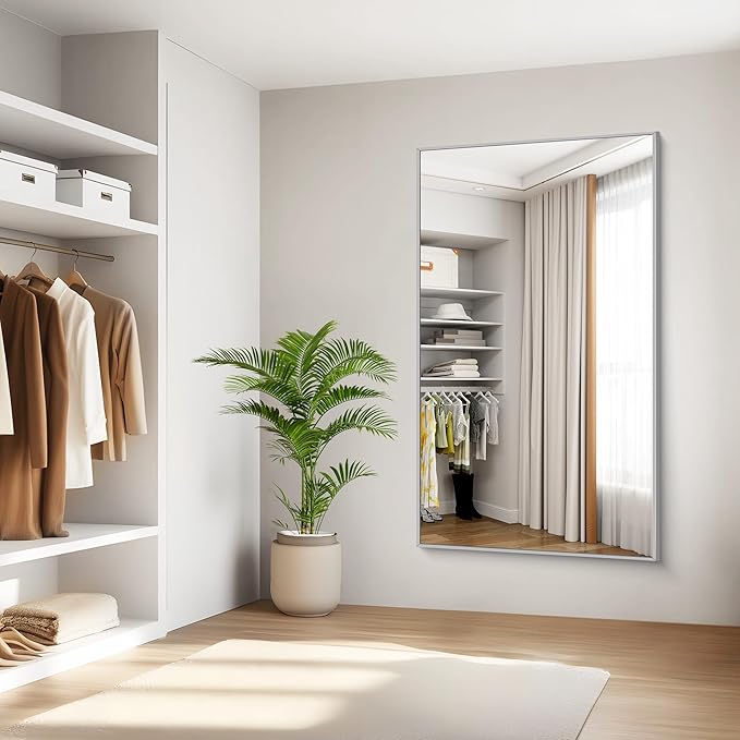 KOCUUY Silver Bathroom Mirror, 60"x36" Large Rectangle Bathroom Mirror for Wall, HD Tempered Glass, Anti-Rust Brushed Silver Frame, Modern Design for Bathroom, Bedroom, Hang Horizontal/Vertical