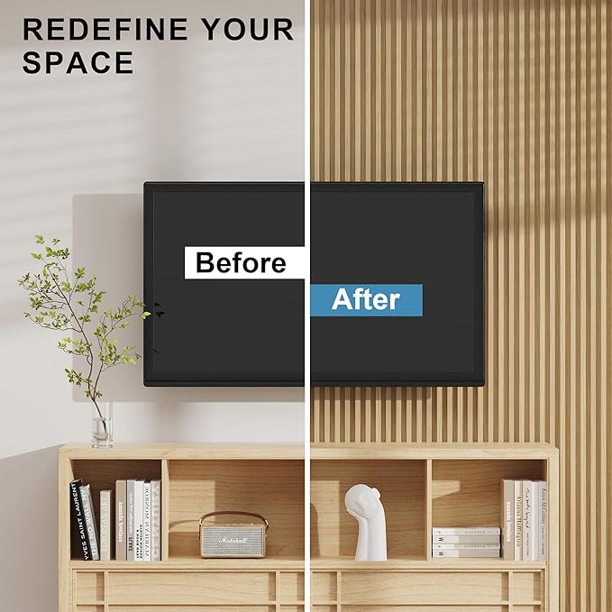 8-Pack WPC Slat Wall Panels - 3D Wall Panels, Water-Proof and Easy Installation, Accent Slat Wall Paneling for Living Room, Office, Teak, 96 x 6.6 Inch