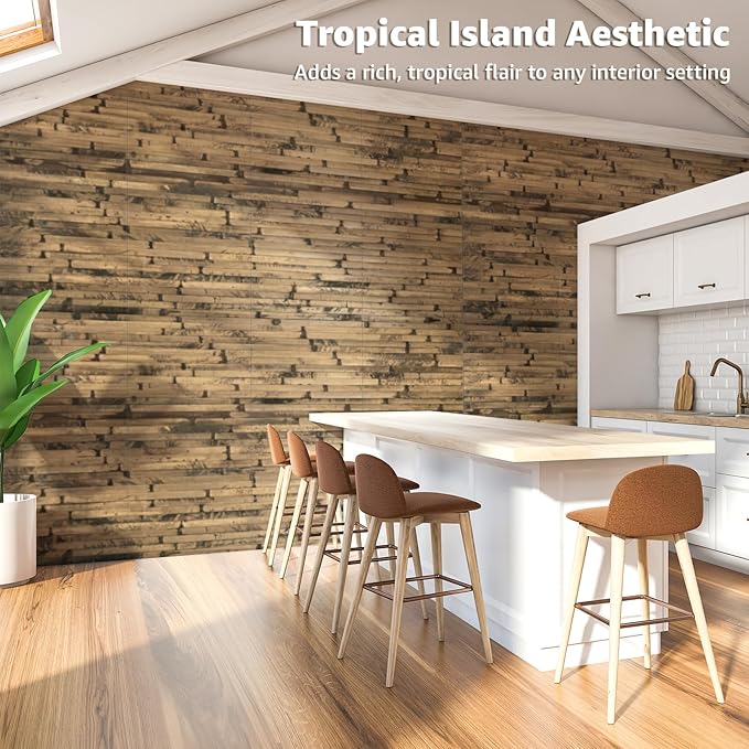 Art3d Natural Bamboo Wall Panel for Interior Wall Decor, Renewable Pole Wrap Wainscoting Paneling for Wall Ceiling Furniture Cabinet Office, 12 x 96 Inch - Dark Burned