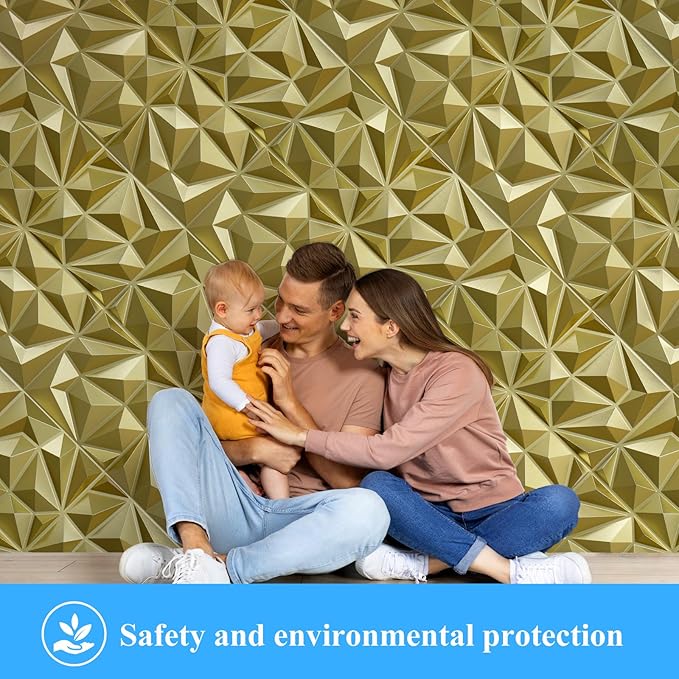 33 Pack 3D Modern Diamond Wall Panels for Interior Wall Decor,12''x12'' Champaign Gold Accent Wall Panles for Living Room,TV Wall Background,Bedroom