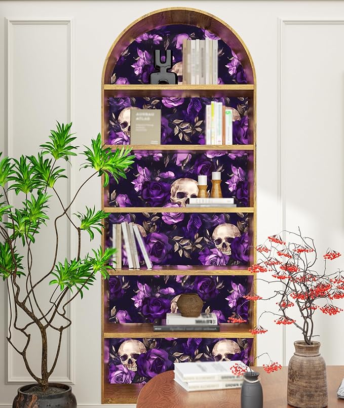 Black Floral Peel and Stick Wallpaper Vintage Boho Sugar Skull Contact Paper Gothic Flower Wall Mural Home Vinyl Waterproof Self Adhesive Removable Renter Friendly Wall Paper 17.5" x 118"