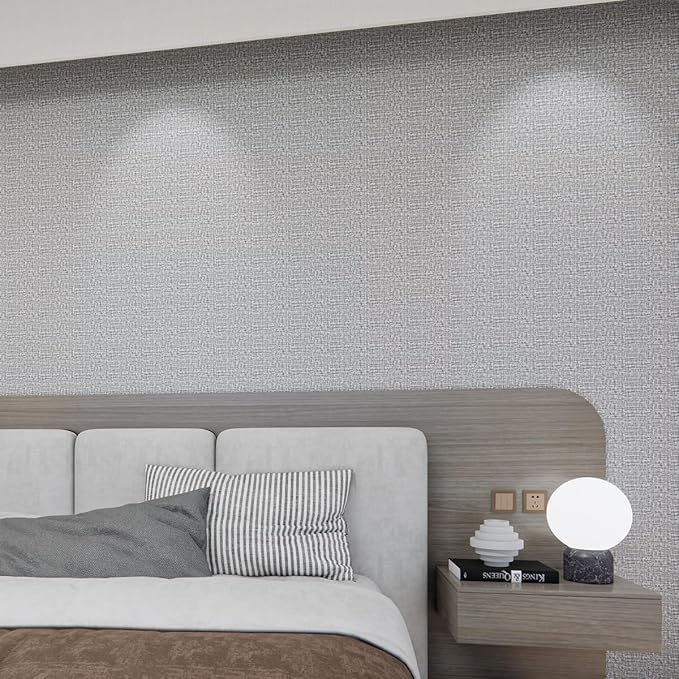 mamonhome Linen Textured PVC Peel and Stick Wallpaper, 24in X 393in Self-Adhesive Wall Paper Advanced Texture Thick Vinyl Embossed Film Wallpapers (Beige Grey)