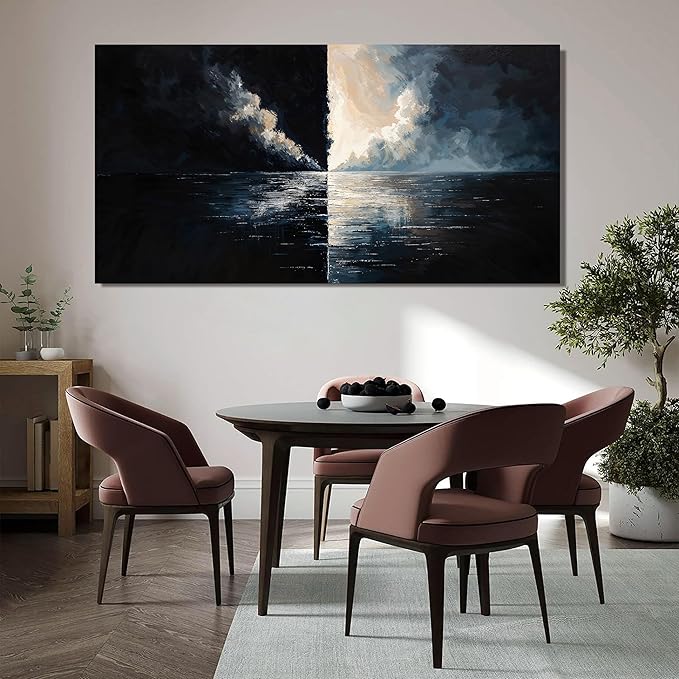 Large Abstract Wall Art Decor Wall Art Pictures for Living Room Abstract Canvas Art Wall Decor Modern Black and White Wall Art Prints Large Coastal Wall Art Decorations Bedroom Office Home Decor 24" X 48"