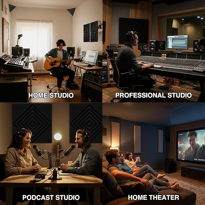 12 Pack Sound Proof Foam Panels for Walls, 12x12x2 Inches Half-Slash Style Acoustic Panels for Home Studio Acoustic Treatment (Black)