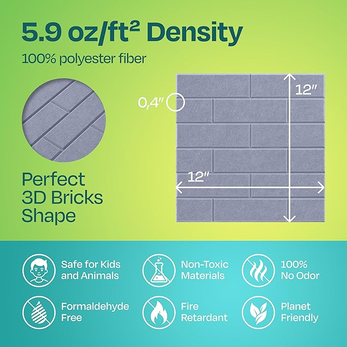 Acoustic Panels 18-Pack Soundproof Wall Panels 12"X12"X0.4" Brick Style Sound Panels Premium Sound Dampening Panels Easy Self Adhesive Installation - [Dusky Gray]