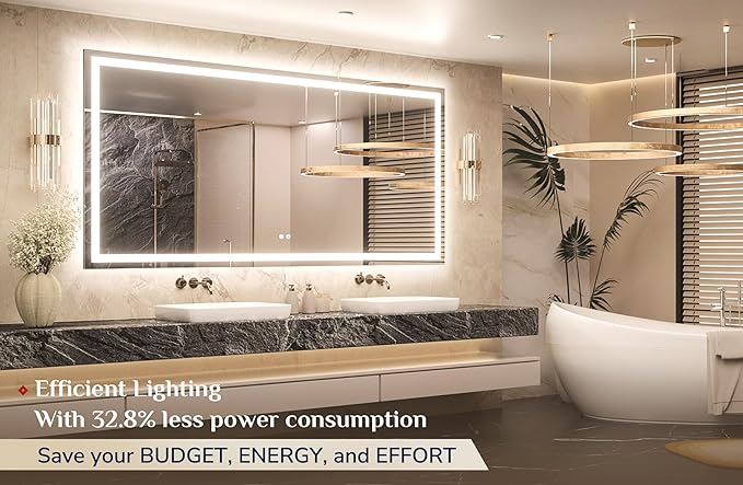 Keonjinn 72" x 36" Lighted Mirror for Bathroom Wall, LED Mirror with Frontlit & Backlit, Large Bathroom Mirror with Lights, Dimmable 3-Color Lights, HD Tempered Glass, UL-Listed LED Driver