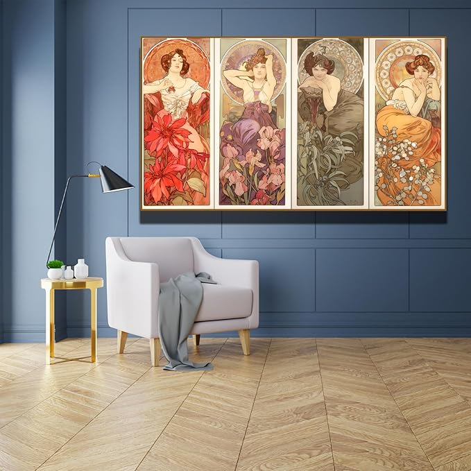 OKRA Mucha Canvas Wall Art - French Art Nouveau Advertising Pictures - Vintage Beer Advertising Posters - Art Nouveau Pictures - Wall Decorate for Bathroom Bedroom Living Room - Unframed