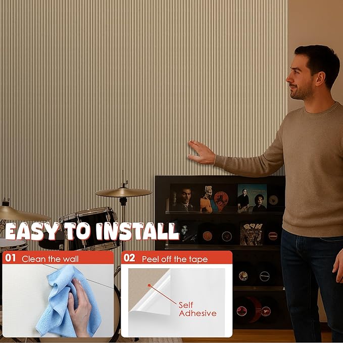 5 Pack Acoustic Panels,47.2x23.6x0.4 inch Acoustical Wall Panels,Large Soundproof Panels,Self-Adhesive Sound proof Panels for Walls,Acoustic Treatment for Recording Studio&Office,Camel