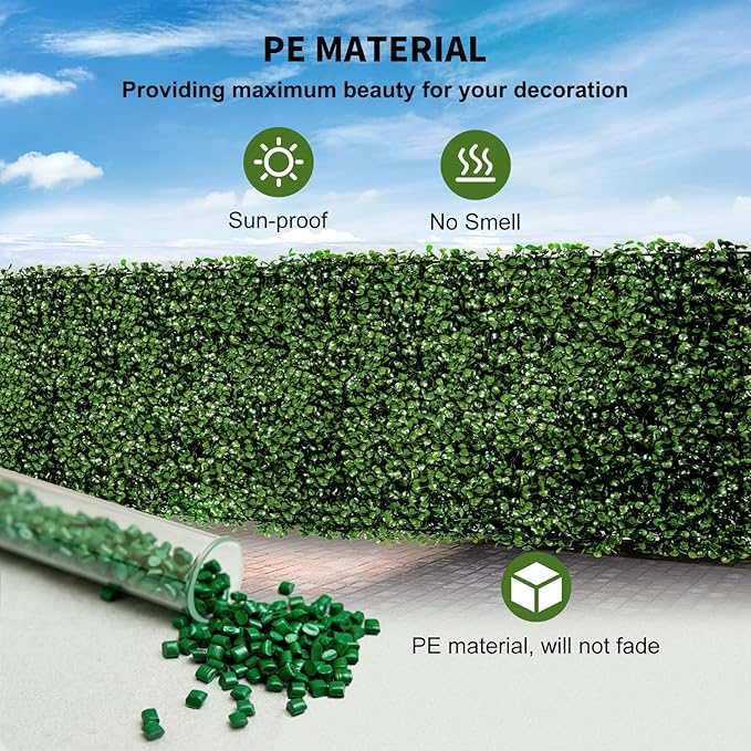 12 Pieces 20"x 20" Artificial Boxwood Panel, Grass Wall Panel, Boxwood Hedge Wall Panels UV Protected Suitable for Artificial Green Wall Decor, Fence Garden Wedding Backyard Decor