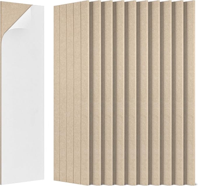 BUBOS 12 Pack Large Acoustic Panels,47.2x11.8Inch SoundProof Panels for Walls,Self Adhesive Acoustic Wall Panels,Decorative Sound Panels for Home Studio Office (Camel 01)