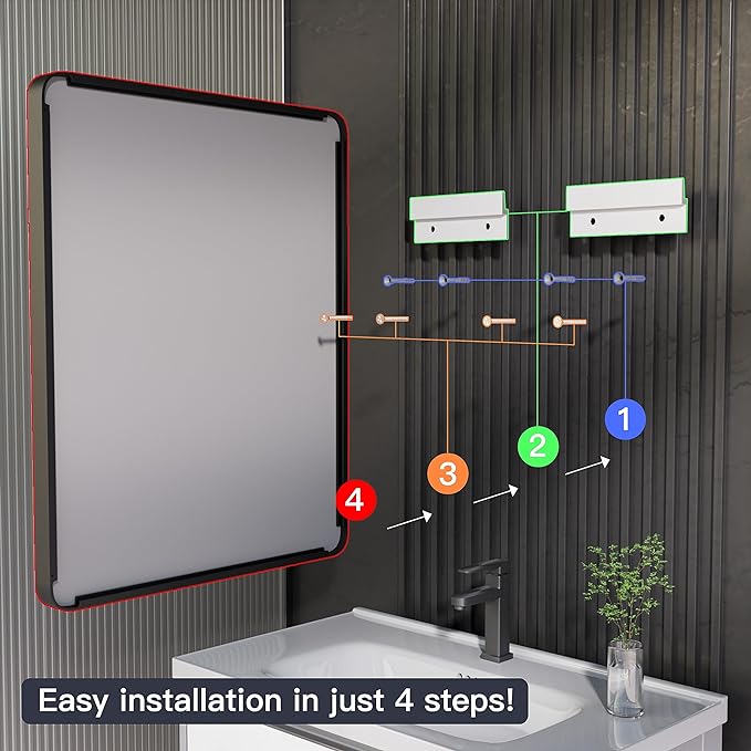 Black Bathroom Mirror for Wall, 36x36 Inch Matte Black Framed Bathroom Vanity Mirror for Farmhouse Living Room Bedroom, Anti-Rust, Tempered Glass, Horizontal/Vertical