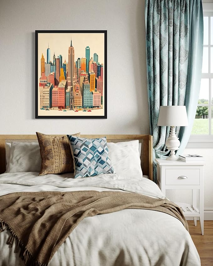New York Wall Art Poster Print, Vintage Retro Landscape Scenery Painting Artwork Travel Prints Decor Cityscape Landmarks Gallery 27 (New York, 16 x 20 inches, Unframed)