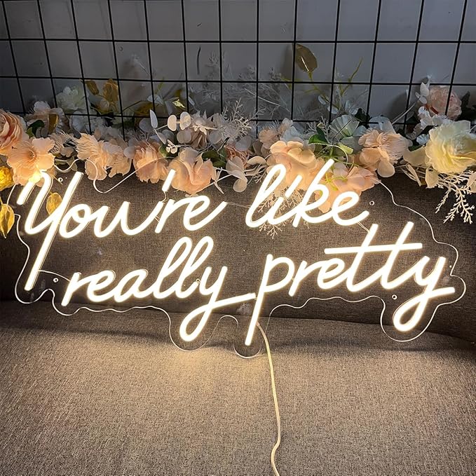 Neon Signs You are Like Really Pretty-Transparent Acrylic with Dimmers Light Signs Indoor Bedroom Decor Wall Led Neon Sign Backdrop Flex 21.6×9.9 IN Bar Christmas Party Wedding Living Room Warm White