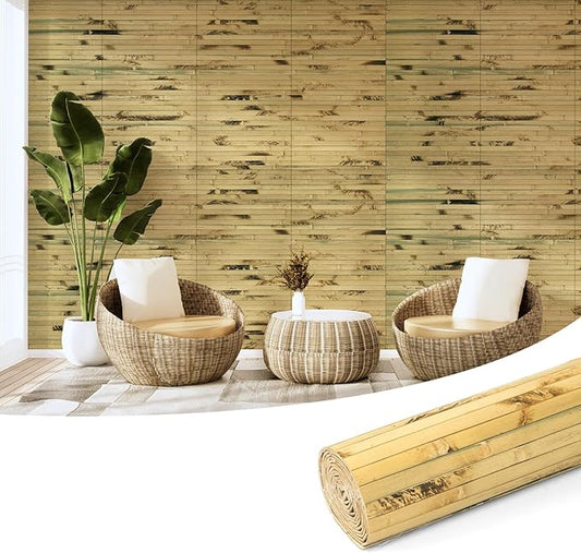Art3d Natural Bamboo Wall Panel for Interior Wall Decor, Renewable Pole Wrap Wainscoting Paneling for Wall Ceiling Furniture Cabinet Office, 12 x 96 Inch - Light Burned