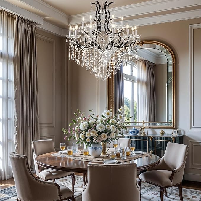 Black Large K9 Crystal Chandelier 18-Lighting Maria Theresa Chandeliers Luxury Modern High Ceiling Candle Chandelier Pendant Light Fixture 41" for Living Room, Dining, Foyer, Staircase, Entryway