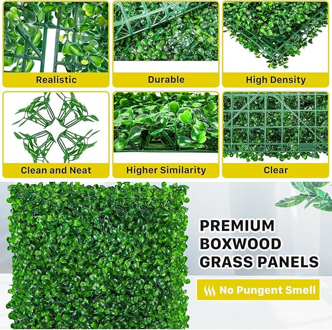 12 PCS Grass Wall Panels,10 x 10 Inch Grass Wall Panels,Artificial Boxwood Panel,Greenery Backdrop Panel for Indoor Outdoor Garden Yard Fence,Wedding Backdrop Decor