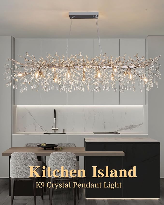 Modern Tree Branch Crystal Chandelier Luxury Silver Crystal Pendant Lighting 47.2" Contemporary 14-Light Chandeliers for Dining Room Kitchen Bedroom Living Room