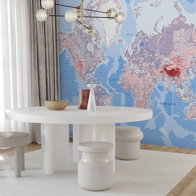 artgeist Wall Mural World Map 177x124 in - XXL Non-Woven Wallpaper Fleece Wall Decor Photo Print Picture Image Design Home Map of The World k-A-0061-a-b