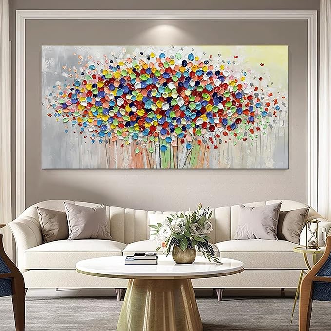 ART8YUQI Paintings - Modern Abstract Painting Colorful Tree 3D Wall Art Home Decorations Paintings On Canvas for living room office Decoration 24x48 Inch