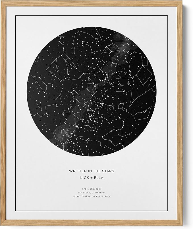 CELESTORY Custom Star Map Framed Night Sky Print Constellation Map Star Chart Gift Wall Art Poster Personalized Star Map for Specific Date Unique Gifts for Him Meaningful Gifts for Her - Star White