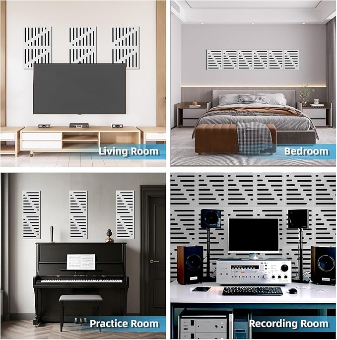 Art3d 6-Pack Self-Adhesive Soundproof Acoustic Panels for Wall, 16 x 12 Inch Stripe Design Noise Block with Polyester & Foam for Bedroom Studio Office