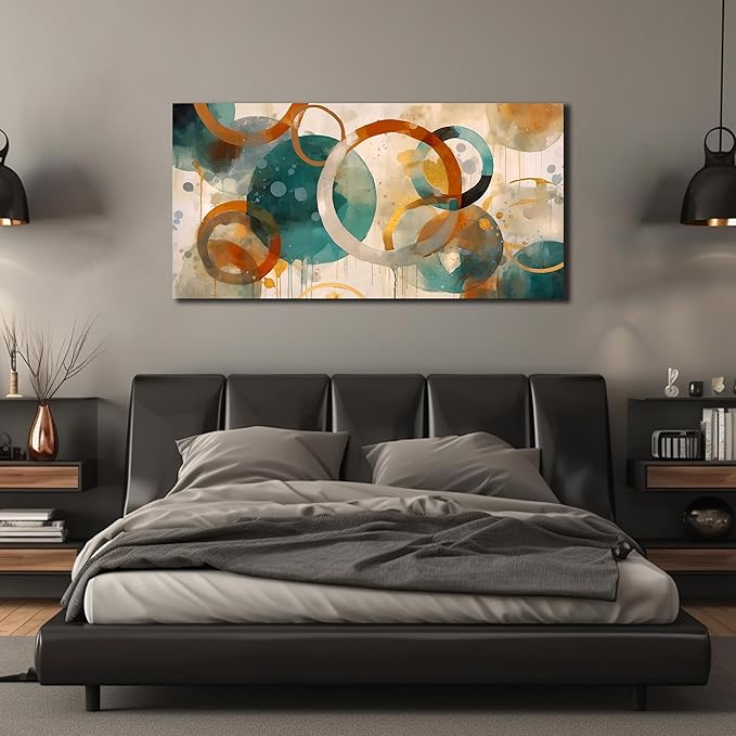 CANEITO Abstract Wall Art for Living Room, Circle Canvas Wall-Decor for Bedroom, Geometric Print Artwork, Size 48 x 24 Inches