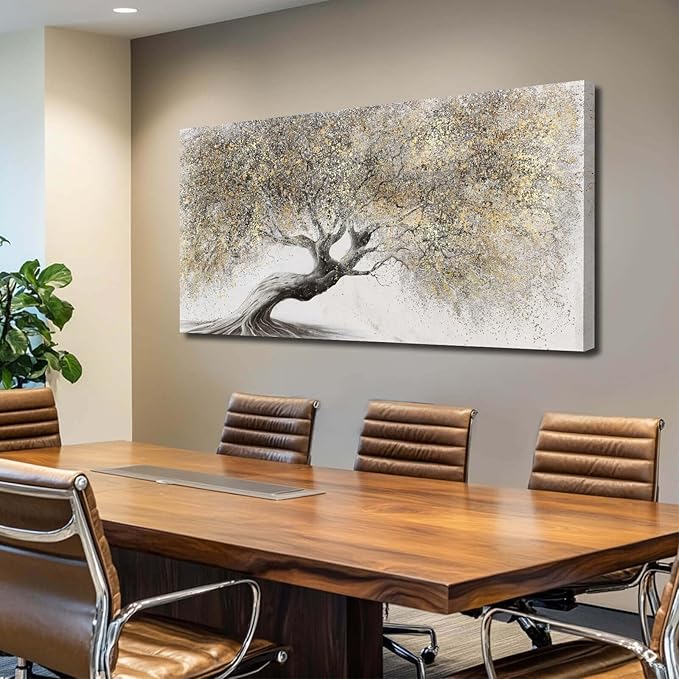 Artexist Gold Tree Landscape Wall Art, 24"x48", Art Deco Nature Wall Decor for Living Room, Bedroom, Kitchen, Office