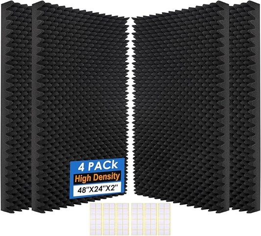 4 Pack Acoustic Panels, 48x24x2” Egg Crate Soundproof Foam Wall Panels High Density Noise Canceling Studio Foam Wall Panels for Echo Absorption Home Office (Black 4 Pack, 48"x24"x2")