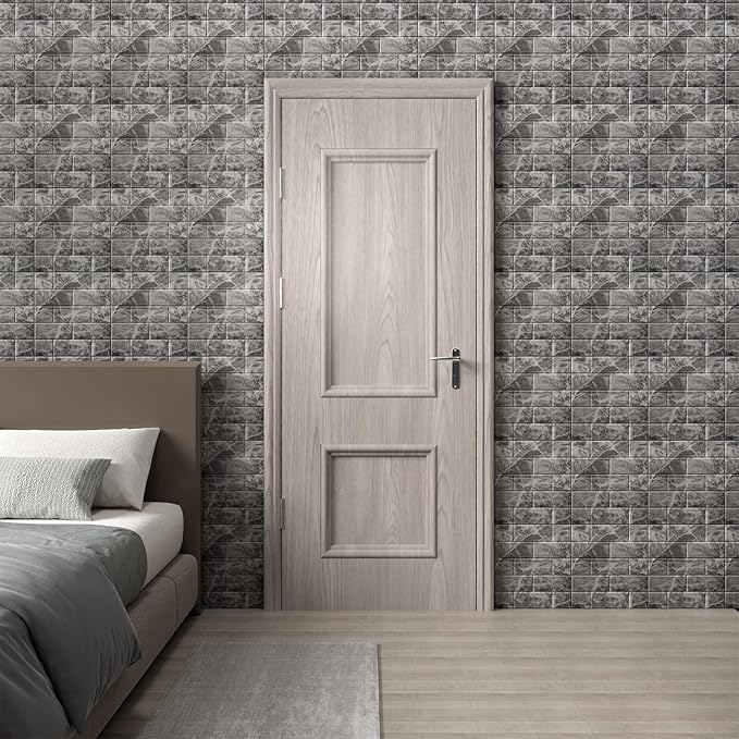 3D Wall Panels Peel and Stick in Grey White，20 PCS XPE Foam 3D Wallpaper, Faux Brick Wall Panels for Bedroom, Stairs, Kitchen