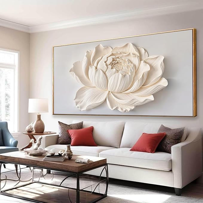 Large Canvas Wall Art Decor Pictures White Flower Wall Art Decoration Artwork Wall Art For Living Room Modern Painting Pictures For Bedroom Home Kitchen Office 29" X 58" With Framed
