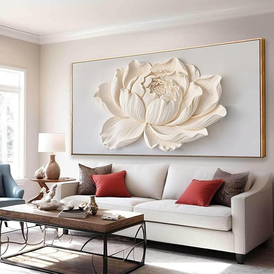 Large Canvas Wall Art Decor Pictures White Flower Wall Art Decoration Artwork Wall Art For Living Room Modern Painting Pictures For Bedroom Home Kitchen Office 29" X 58" With Framed