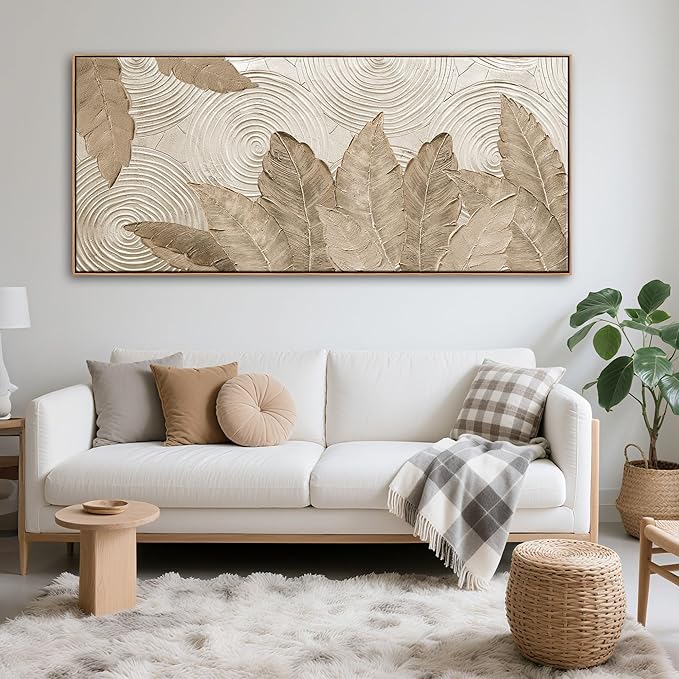 Minimalist & Modern Art for Bedroom Decor Framed Abstract & Textured Artwork for Walls Neutral & Contemporary Beige Pictures - 3D Artwork for Living Room and Boho Style 31×70IN
