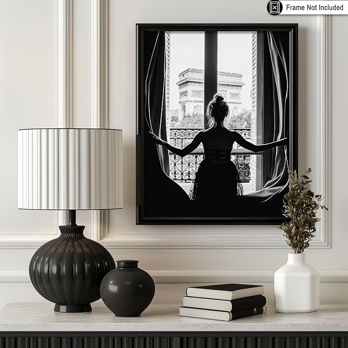 Poster Master Vintage Photograph Poster - Retro Minimalist Print - Girl In The Open Window, Black & White, Simple - 16x20 UNFRAMED Wall Art - Gift for Artist, Friend - Wall Decor for Living Room, Dorm