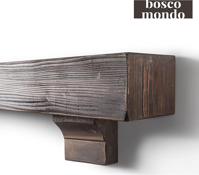 BoscoMondo Rustic Fireplace Mantel Shelf with Corbels- Pine Wood - Wall Decor, Mounted Farmhouse Shelving (66", Dark Brown)