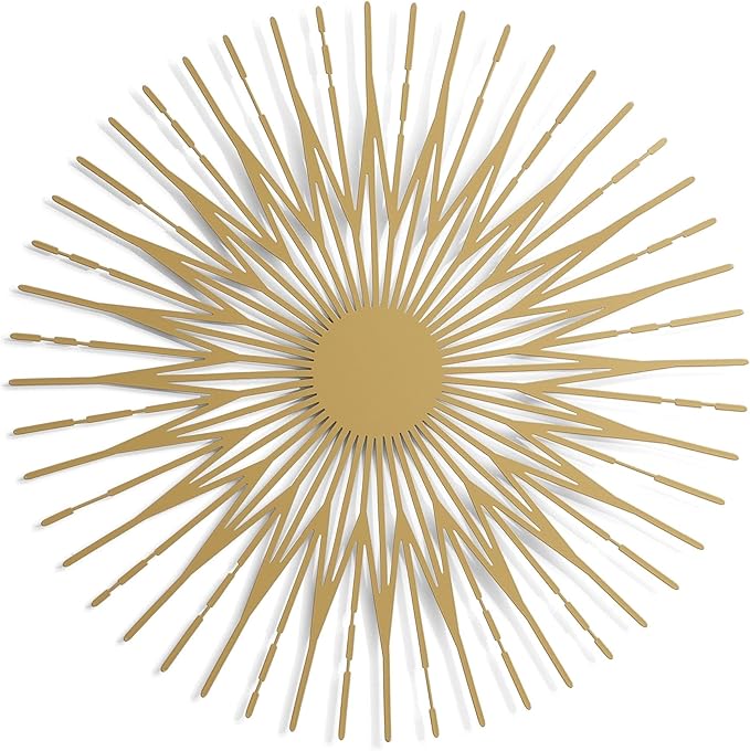 NEODECO Single Sun Metal Wall Art, Geometric Sun Decor, Metallic colors, Large 3D wall sculpture, model A (Gold, Medium)