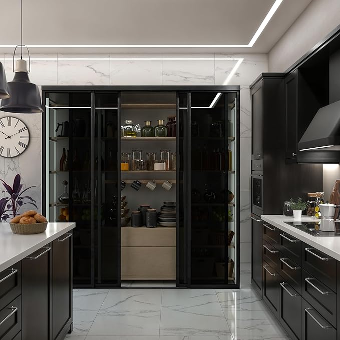 4 Panel Glass Room Divider and Sliding Glass Closet Doors - Smoked Frosted Partition Wall - Clear, Smoked and Frosted Glass Sliding Doors Options (Smoked Glass, 96x80)