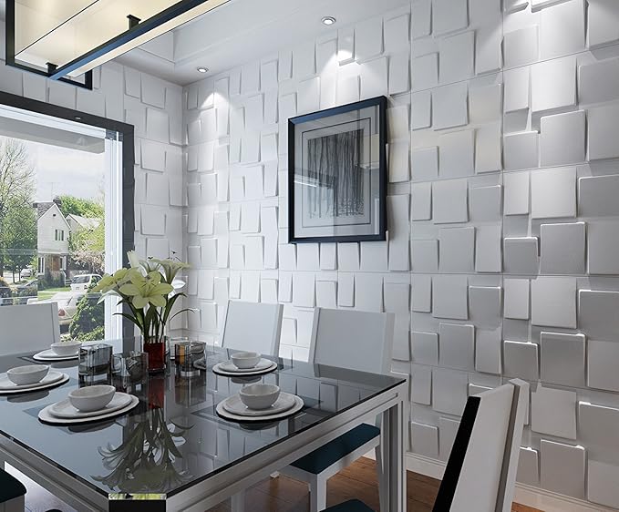 Art3d 19.7" x 19.7" (Pack Of 12) Wall Panel Rectangle, White