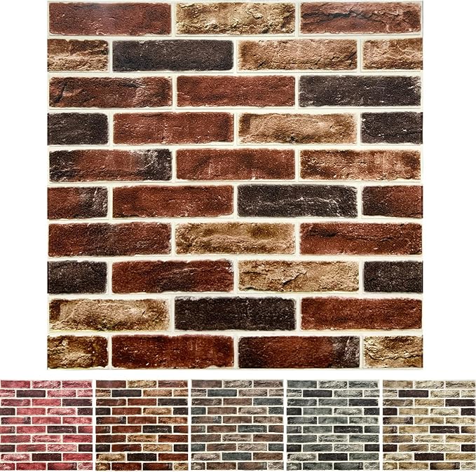 20-Pack 104 Sq.Ft 3D Wall Panels Peel and Stick 3D Faux Brick Wallpaper Peel and Stick Red Brown Faux Stone Wall Panel Foam Brick Self-Adhesive 3D Wallpaper